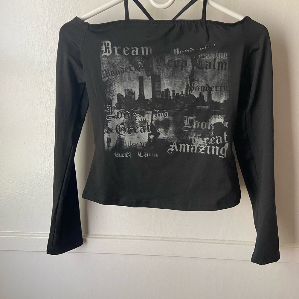 Black Graphic Long Sleeve Top